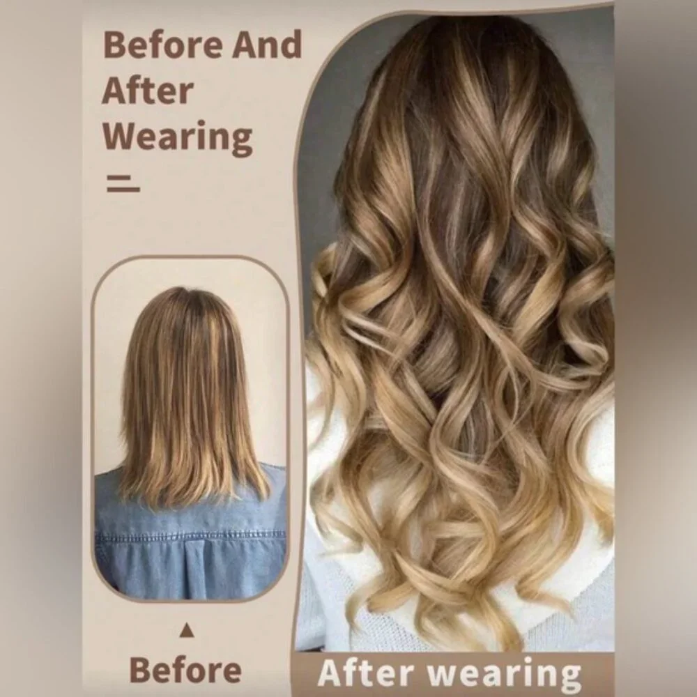 20” Human Hair Blend Clip-In Extensions – Wavy Natural Brown with Caramel Ombre - Picture 4 of 8